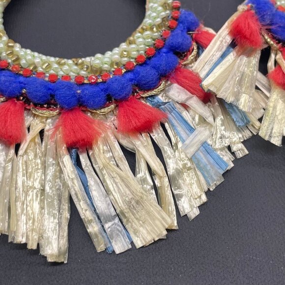 Multicolor Seed Beaded Tassel Dangle Drop Earrings Post Back Closure Boho Ethnic - Picture 3 of 5